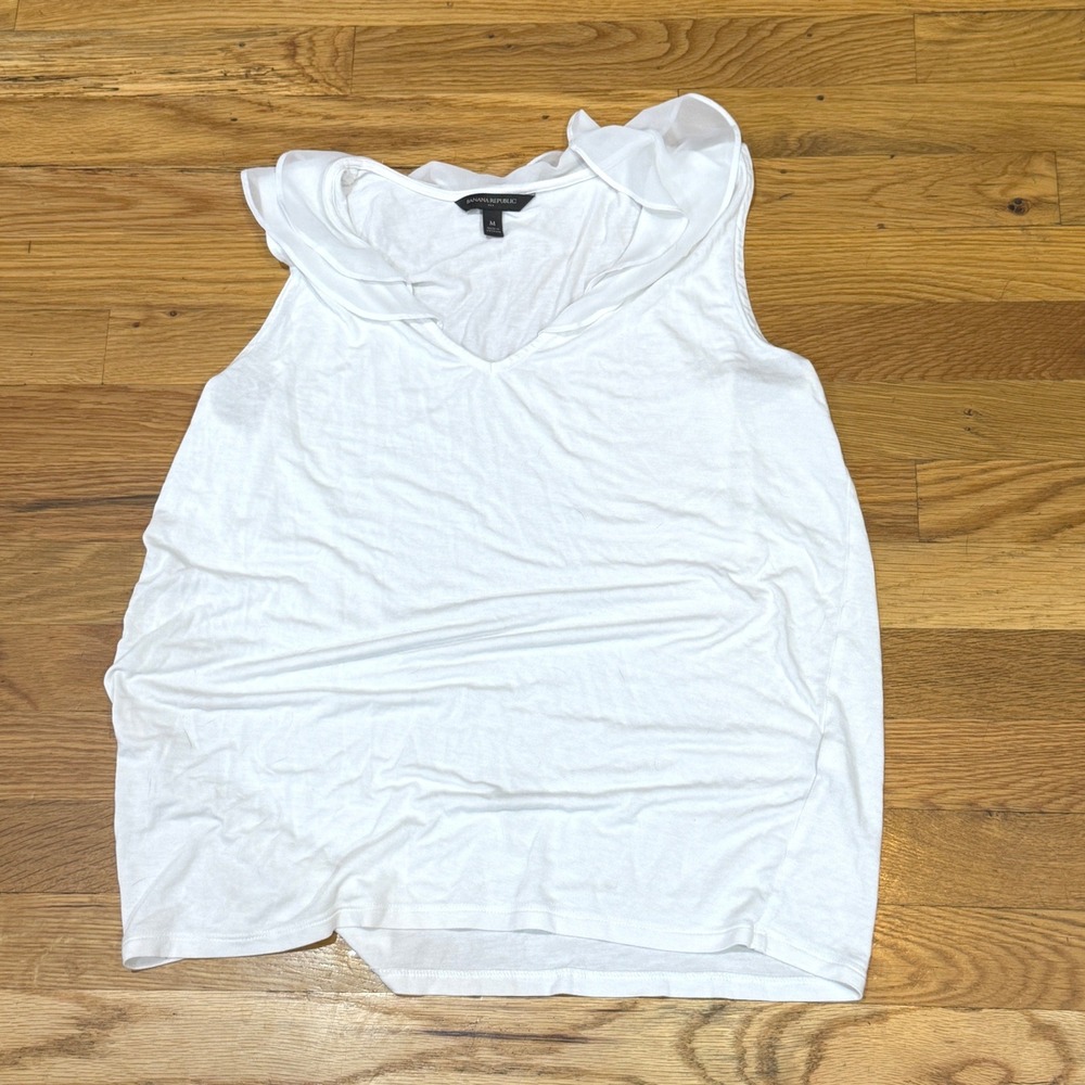 Banana Republic White Ruffle V-Neck Sleeveless Tank Top Medium Mens Womens
